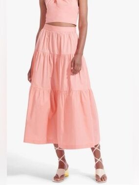STAUD Tiered Maxi Skirt in Coral